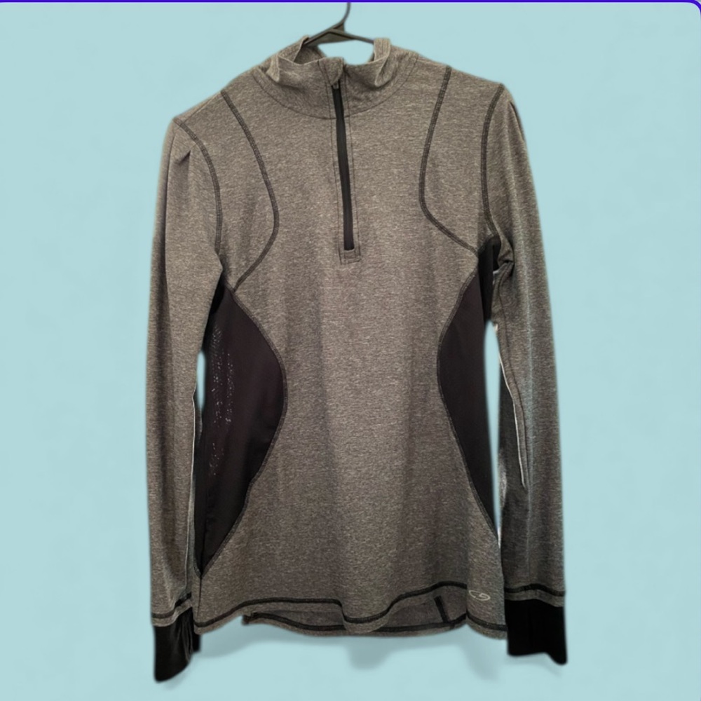 CHAMPION Women’s Gray and Black Quarter-Zip Athletic Warmup Athleisure Top